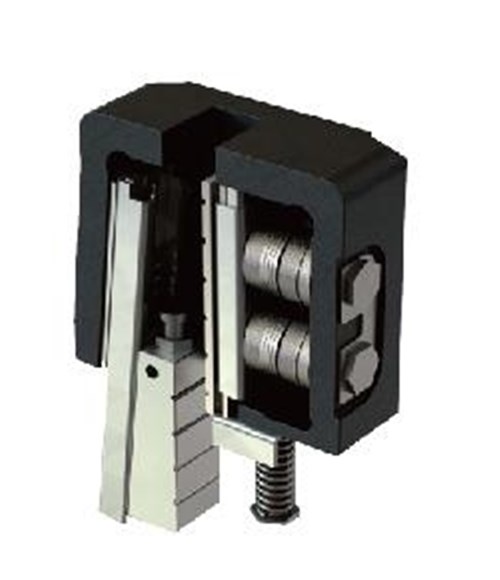 Bộ hãm an toàn thang máy SN-SG-L06 — cơ cấu kẹp vào ray dẫn hướng khi cabin vượt tốc độ