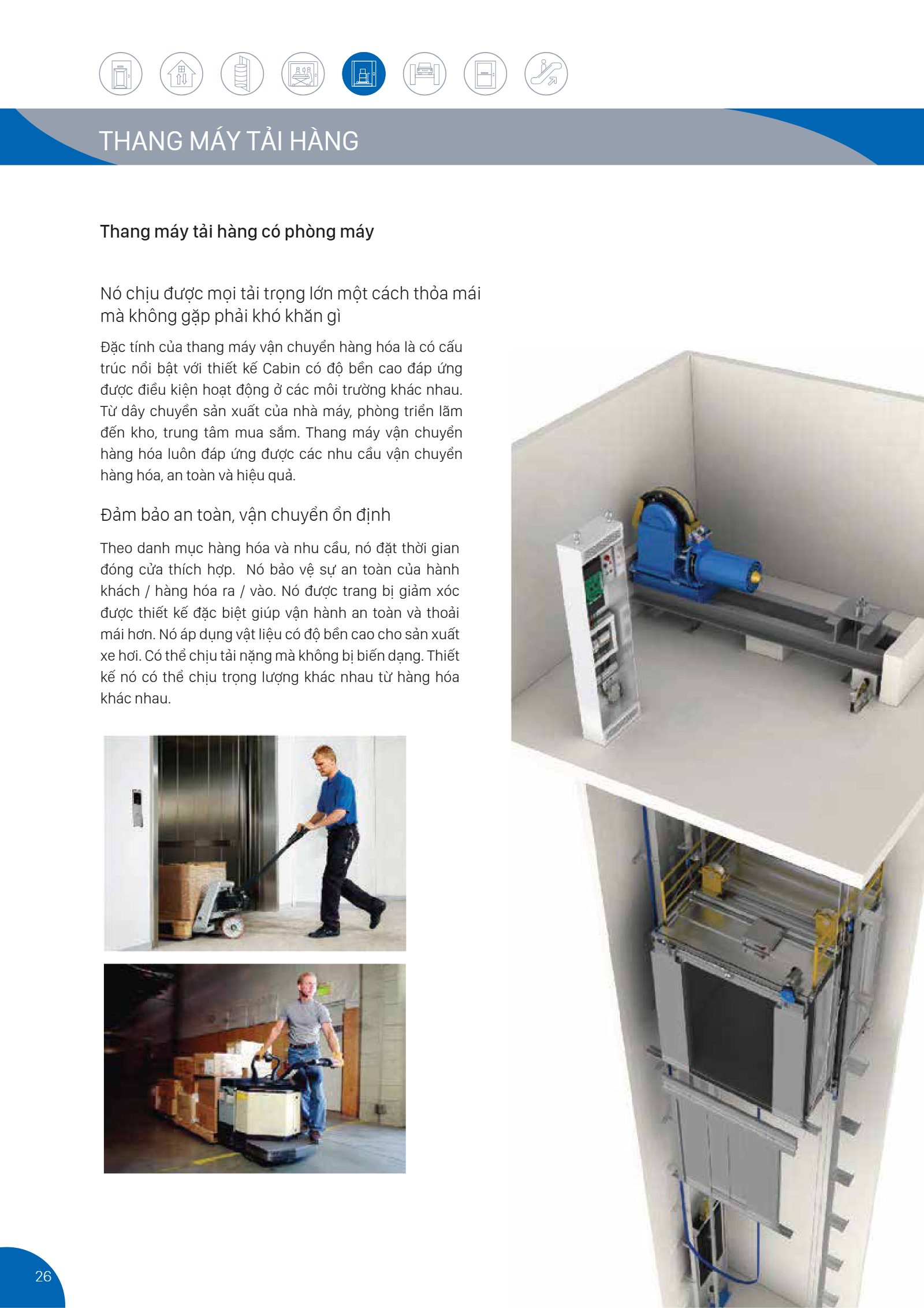 Thang máy tải hàng lắp trong nhà xưởng, cabin thép chịu lực